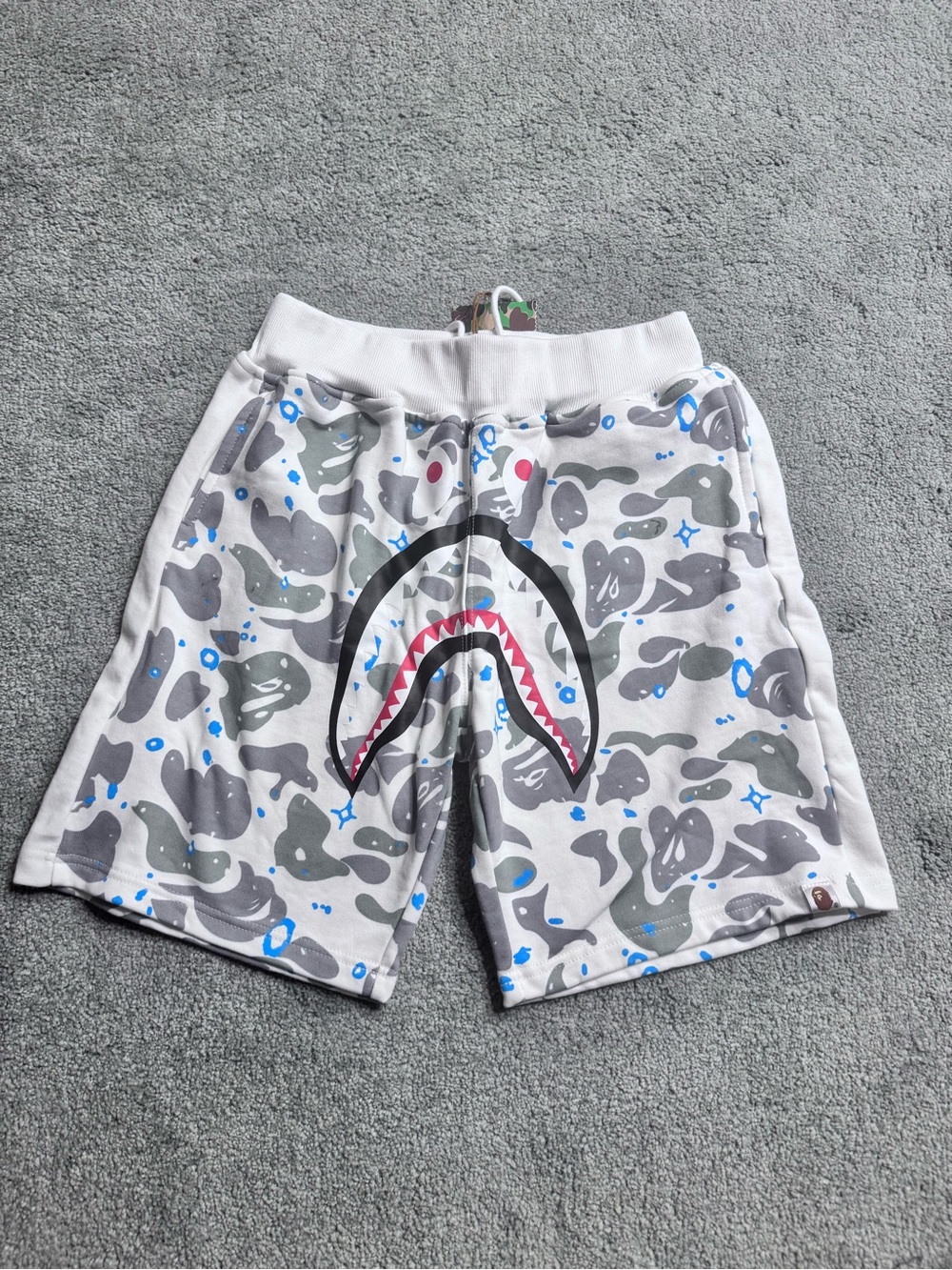BAPE White & Gray Shark Camo Athletic Shorts